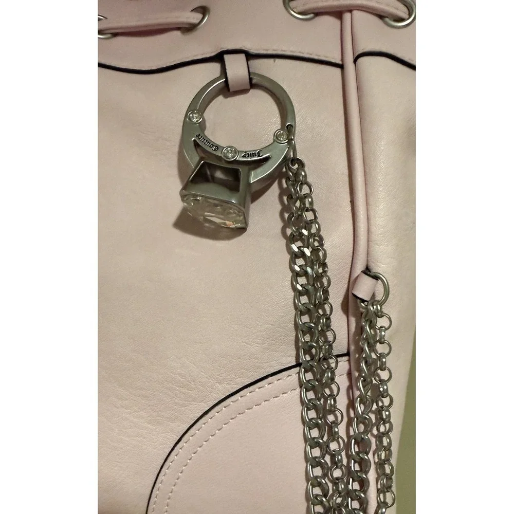 Juicy Couture Crown Tote Bag Chiffon Pink Faux‎ Leather Crystal JC Crest HTF